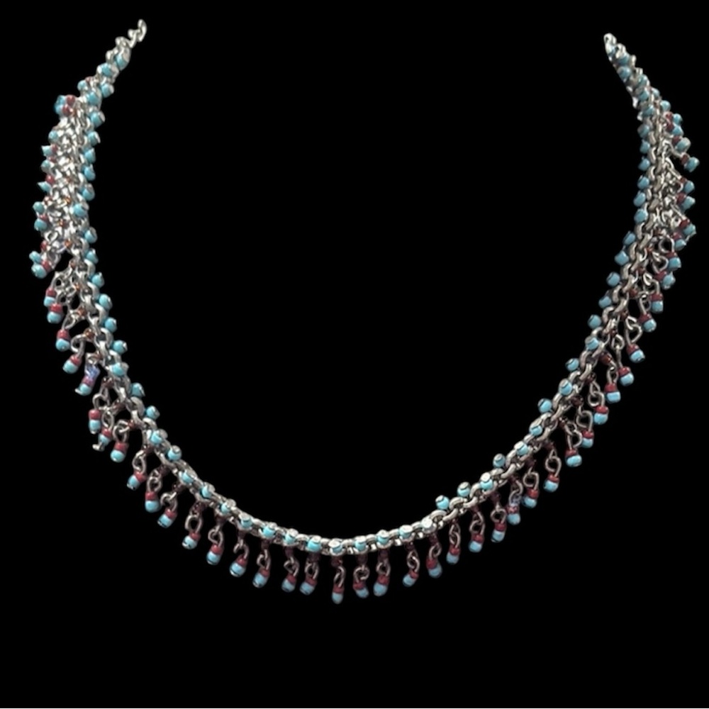 Vintage Elegant Silver, Red and Turquoise Beaded Necklace